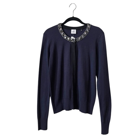 Cabi Style 3304 Formal Cardigan Womens Size S Midnight Blue Long Slv Embellished - Picture 2 of 8